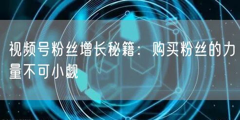 视频号粉丝增长秘籍：购买粉丝的力量不可小