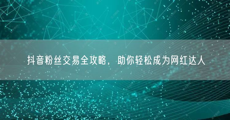 抖音粉丝交易全攻略，助你轻松成为网红达人