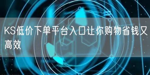 KS低价下单平台入口让你购物省钱又高效